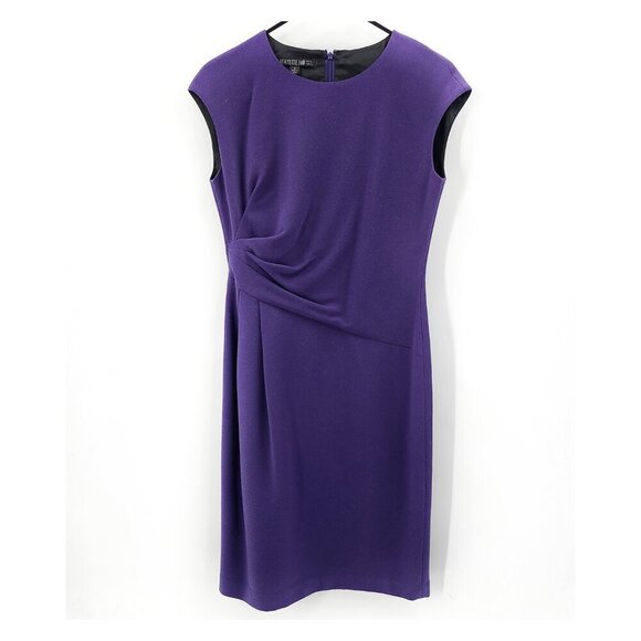 LAFAYETTE 148 NEW YORK Purple Cap Sleeve Draped Virgin Wool Sheath Dress - Picture 2 of 5